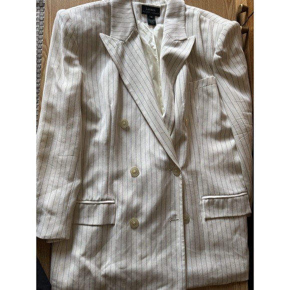 LAUREN RALPH LAUREN Double Breasted Blazer 100% Silk Pinstripe Women SZ 16 - Picture 4 of 11